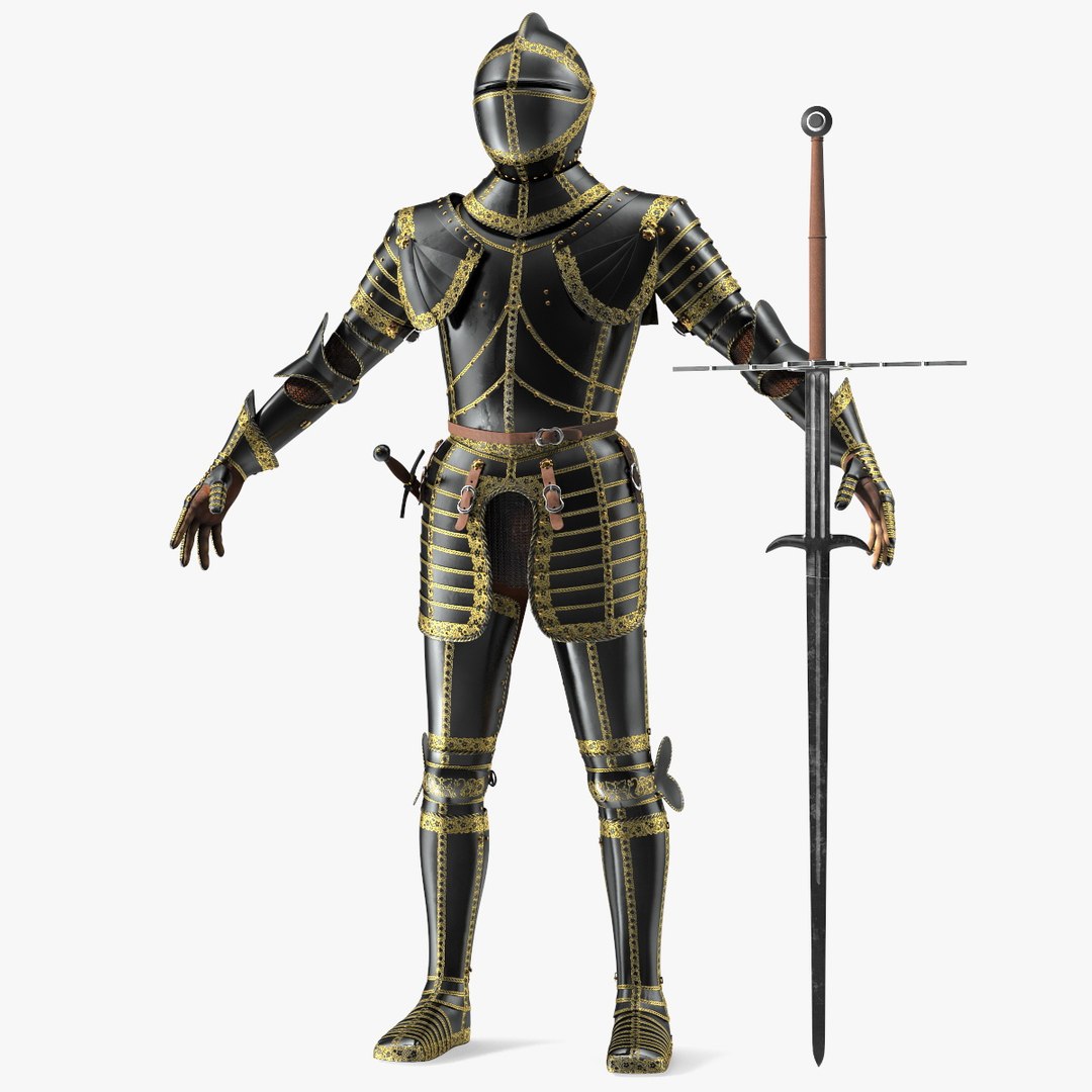 3D Medieval Knight Black Gold Full Armor Neutral Pose model https://p.turbosquid.com/ts-thumb/8T/caA7ZV/W6/medievalknightblackgoldfullarmorneutralposemb3dmodel000/jpg/1640618193/1920x1080/fit_q87/3c24faac07c0acf0147043c058a327e6b0b9c62c/medievalknightblackgoldfullarmorneutralposemb3dmodel000.jpg