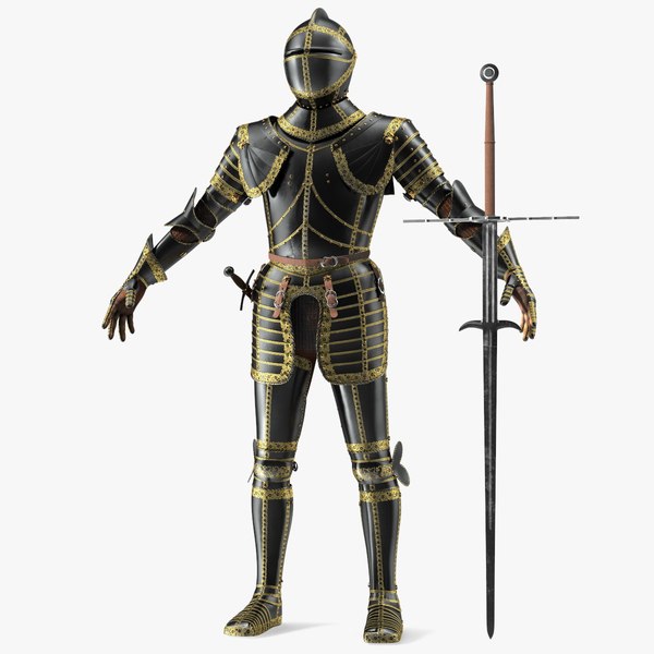 Medieval Knight Black Gold Full Armor Neutral Pose