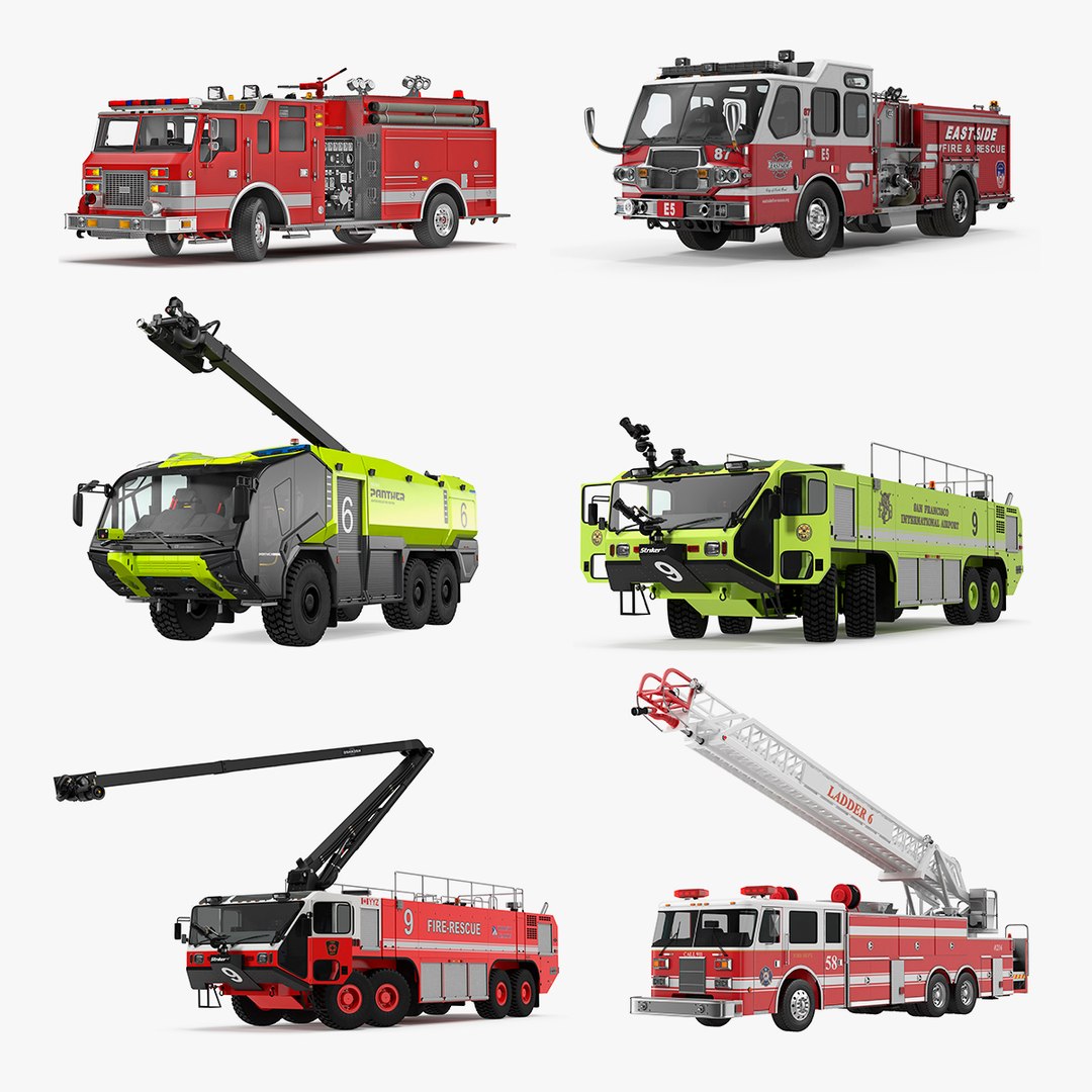 Rigged Fire Trucks Collection 5 3D model preview