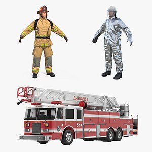 ladder truck firefighters 3D