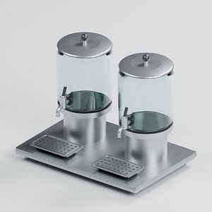 Twin Glass Beverage Dispenser with Taps and Drip Trays