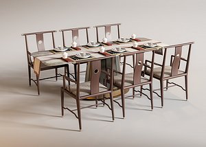 3D New Chinese Style Dining Set Dining Table and Chairs