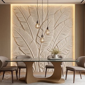 Modern Banana Leaves Relief Wall Mural STL CNC 103