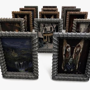 Creepy Painting Frame Decoration funureal prop detail low Big huge old dirty junk dirt mess metal box relief carved decor attic basement (2)