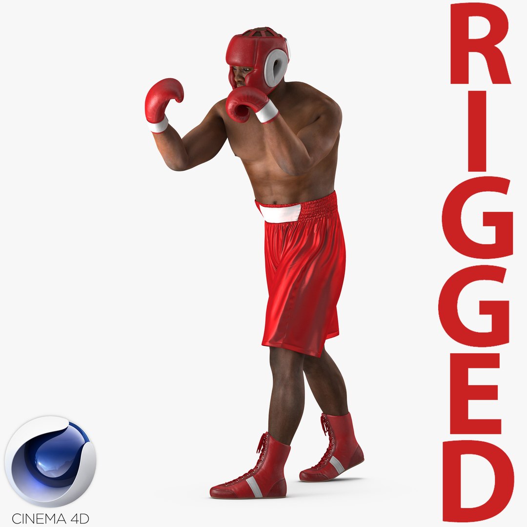African American Boxer Red Suit Rigged for Cinema 4D 3D Model 3D model preview