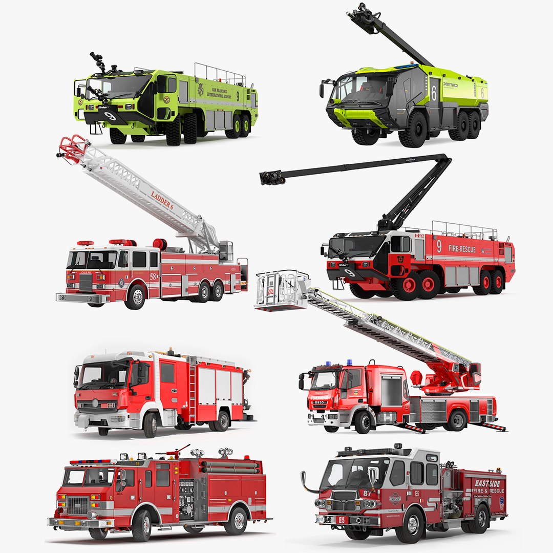 Rigged Fire Trucks Collection 7 3D model preview