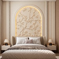 Modern Arched Cherry Blossom mural Relief Wall Art STL CNC 06