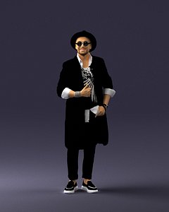 Man in black raincoat and hat 0320