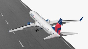Commercial Airplane Delta Touching Down Animated Rigged for Cinema 4D