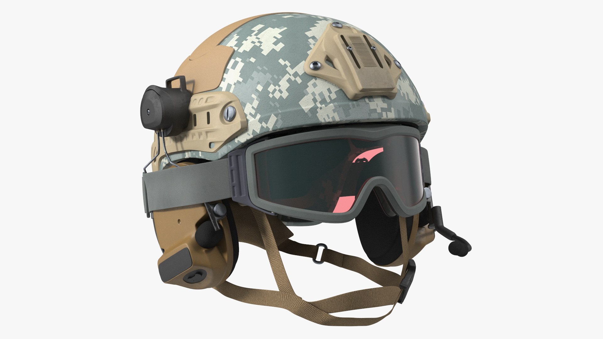 Tactical Gear Helmet Grey Camo with Goggles 3D model preview