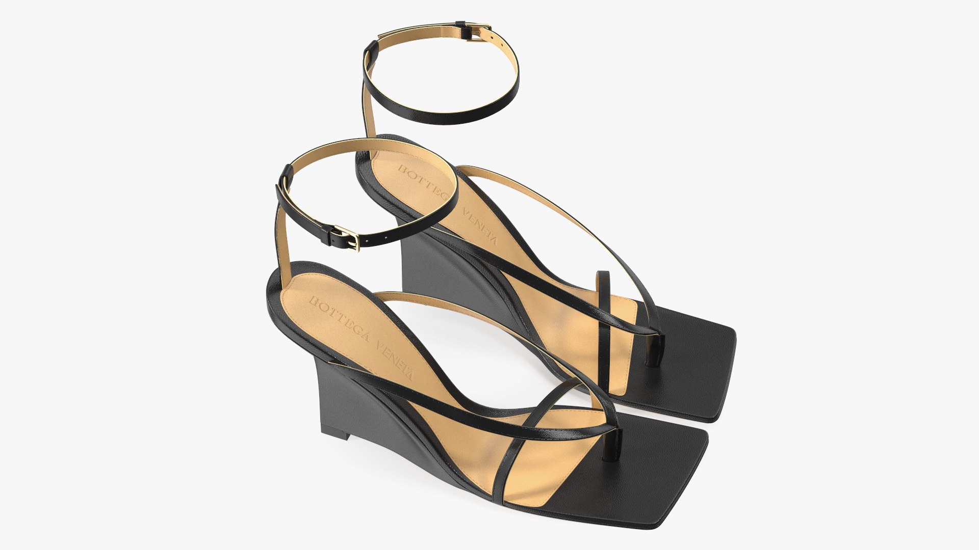 Stretch Wedge Sandals Black Bottega Veneta 3D model preview