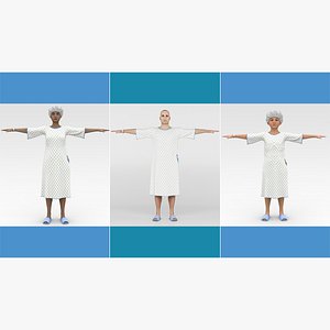 3D Patients in White Gown Collection model