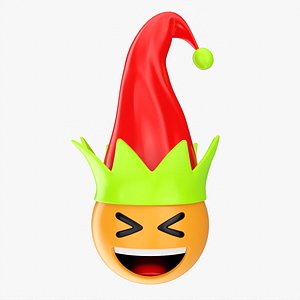 3D Emoji 090  Laughing with elf hat