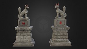 Two Kitsune (Fox) statues from Inari shrine