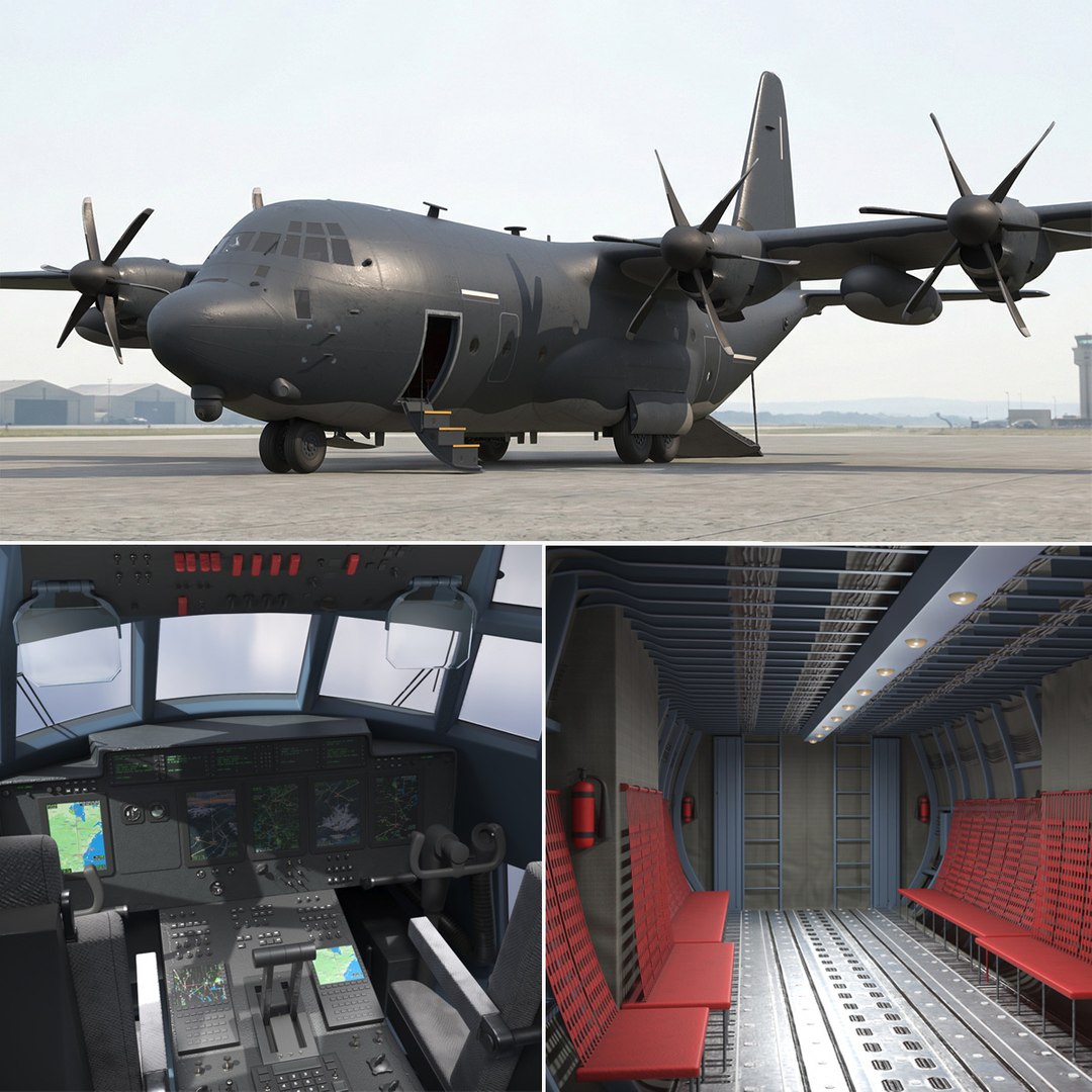 Heavy Transport Plane with Landing Gear Dark Rigged for Cinema 4D 3D model preview