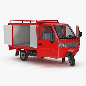 Delivery Trike with Close Body Red Rigged