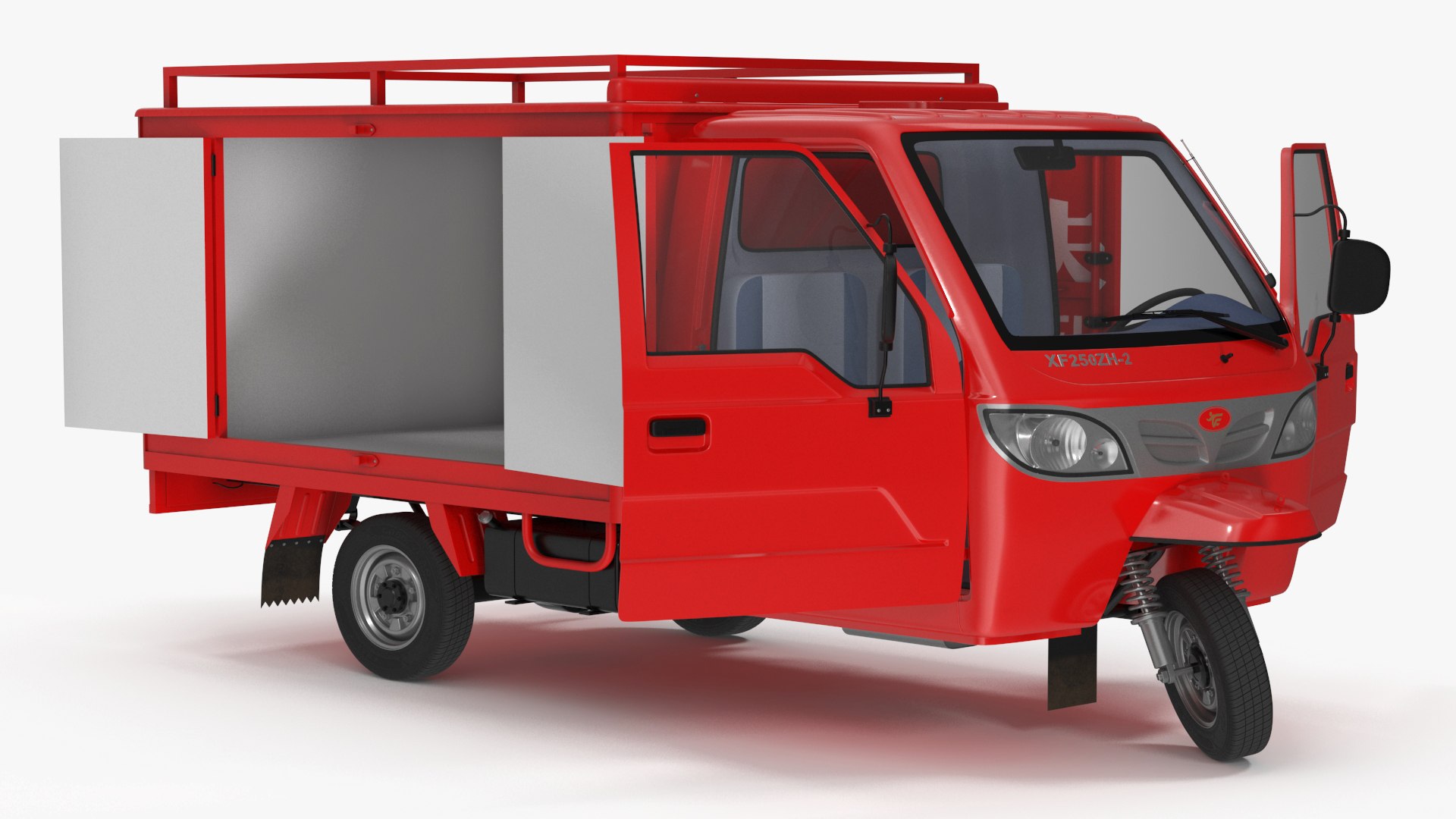 Delivery Trike with Close Body Red Rigged 3D model preview