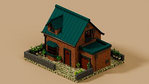 3D Stylized Brick House with Garden