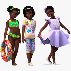 Black Child Girls Rigged Collection for Cinema 4D