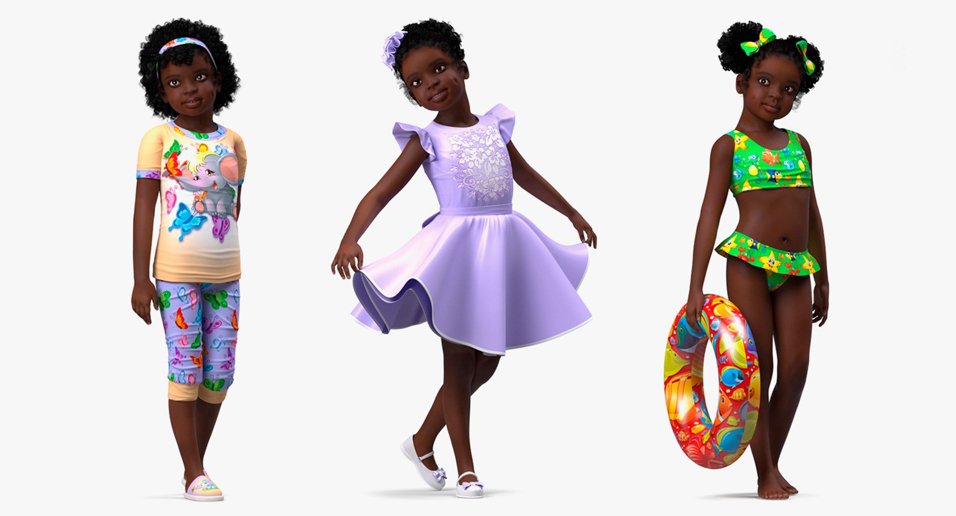 Black Child Girls Rigged Collection for Cinema 4D 3D model preview