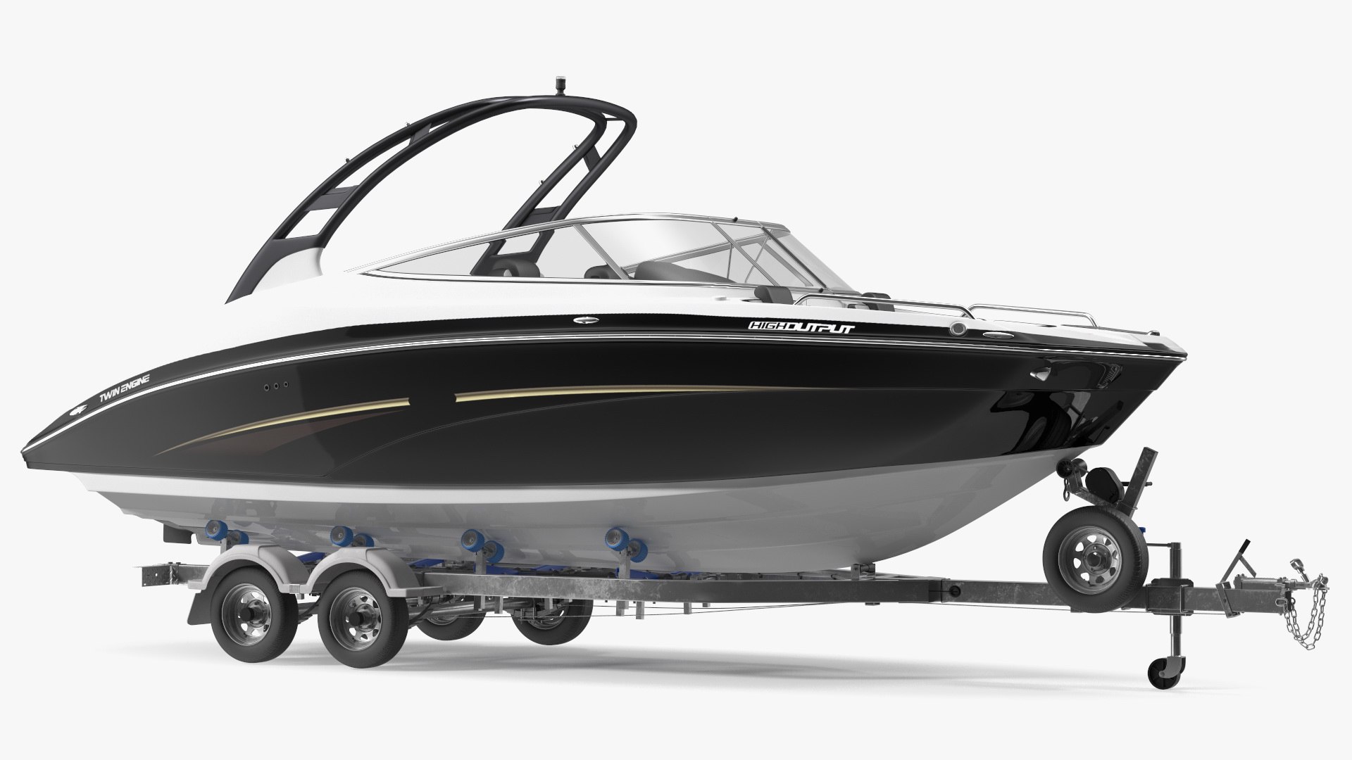 Boat Trailer With Sportboat 3D model preview
