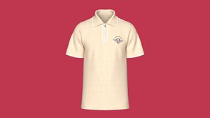 3D Men Cream Ton Quarter-Zip Tipped Polo Shirt