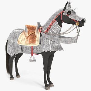 Black Horse in Used Medieval Armor Fur 3D model