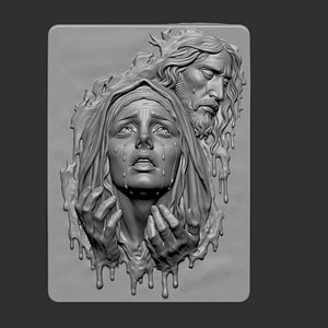 3D panel sculpture depicting the Virgin Mary weeping model