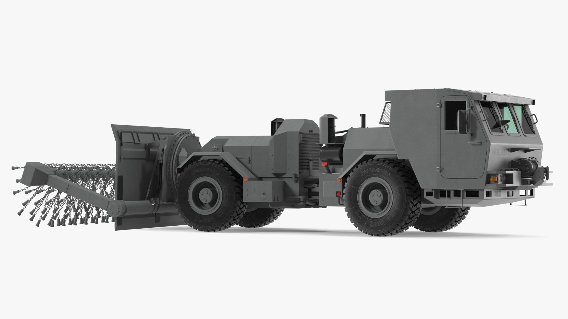 Mine Flail Vehicle Hydrema 910 Grey Rigged 3D model preview