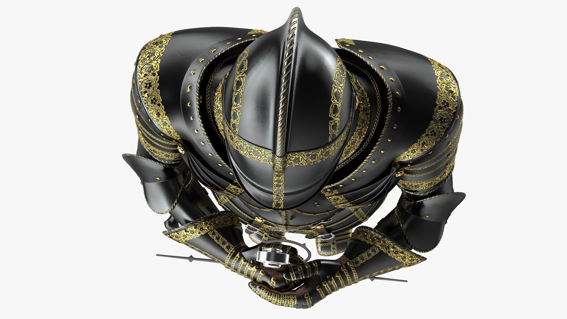 3D Medieval Knight Black Gold Full Armor Standing Pose - TurboSquid 1832862