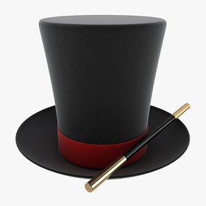 3d magician hat wand