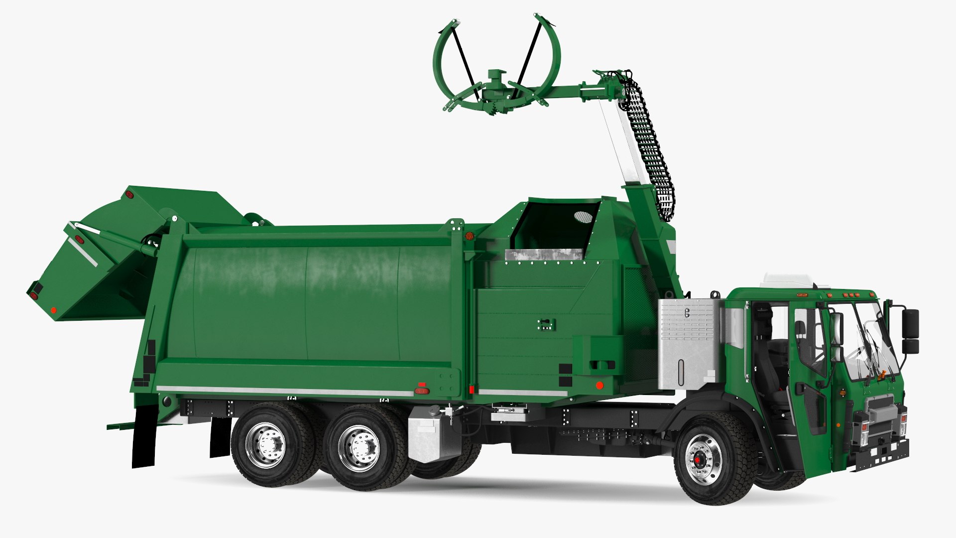Trash Truck Electric Green Rigged 3D model preview
