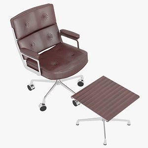 Eames Executive Chair Chrome Frame Red Leather and Ottoman by Herman Miller 3D model