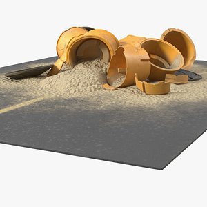 Road Section with Sand Barrels Crashed model
