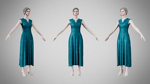 Dress 44 Teal Velvet With Design 3D