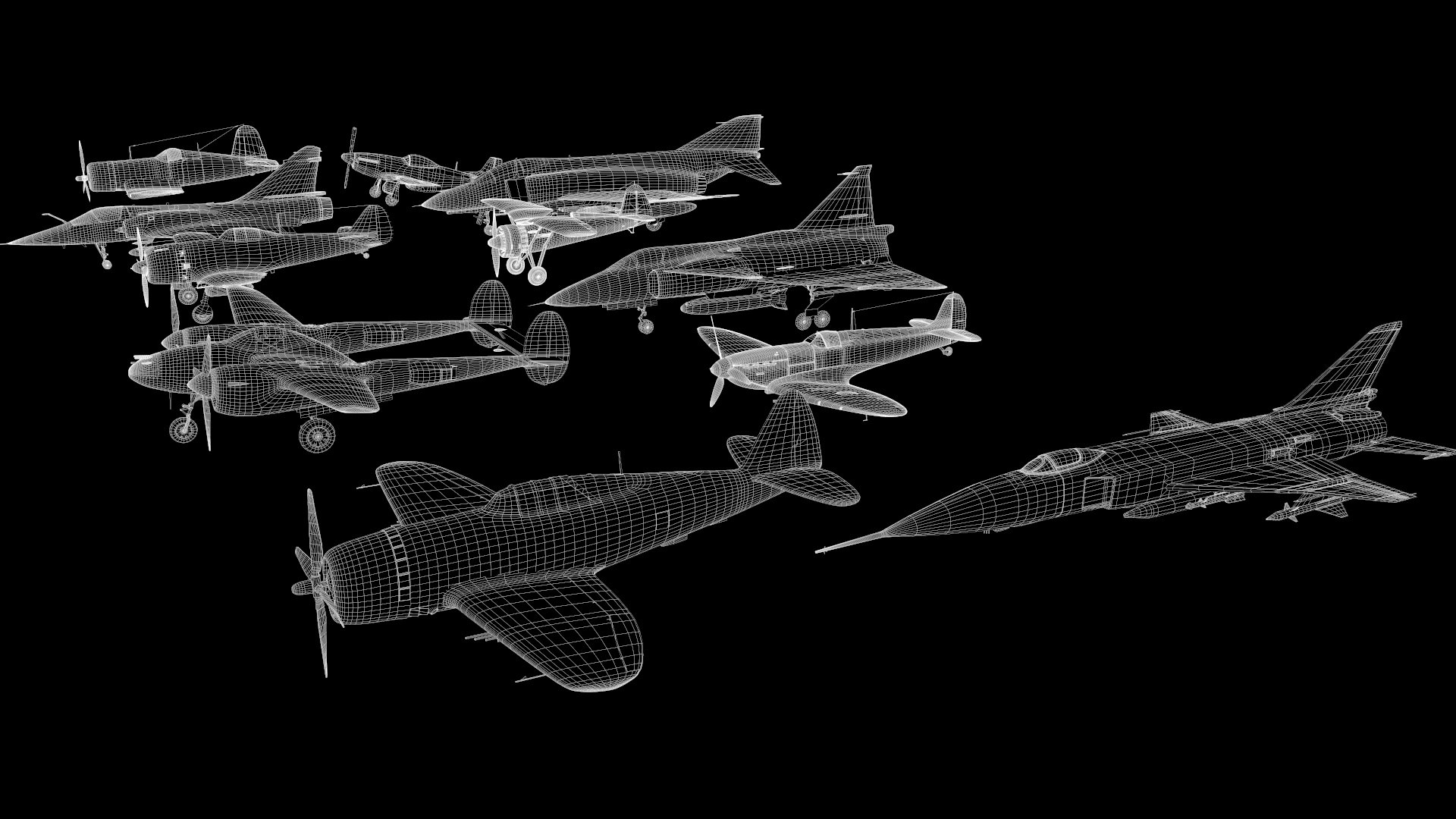 3D model WWI WWII fighter planes bundle  11 planes or Jets 3D models https://p.turbosquid.com/ts-thumb/8a/vFlcHw/D1/side_wire2/jpg/1744531111/1920x1080/fit_q87/f0f19fdb9b83abb13e51c31295aaf59f4cce51ac/side_wire2.jpg