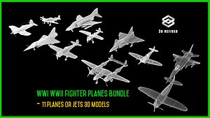 WWI WWII fighter planes bundle  11 planes or Jets 3D models