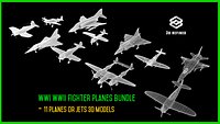 WWI WWII fighter planes bundle  11 planes or Jets 3D models