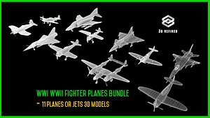 WWI WWII fighter planes bundle 11 planes or Jets 3D models