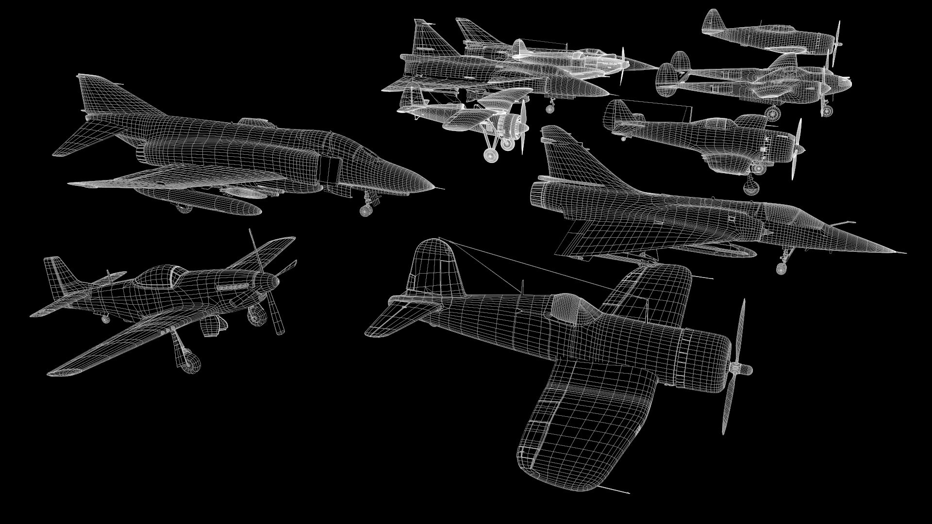 3D model WWI WWII fighter planes bundle  11 planes or Jets 3D models https://p.turbosquid.com/ts-thumb/8a/vFlcHw/jw/group_wire/jpg/1744531101/1920x1080/fit_q87/10195f9c899e66db4c190bf545312ad293660ff6/group_wire.jpg