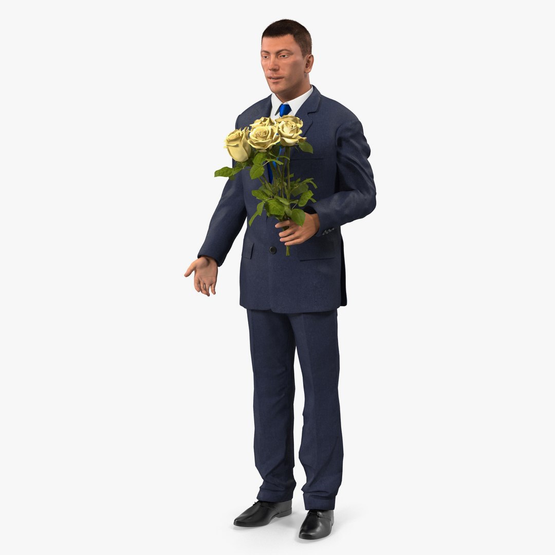 Man With Yellow Roses 3D Model 3D model preview