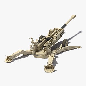 Battle Position Howitzer M777 155mm Desert 3D Model