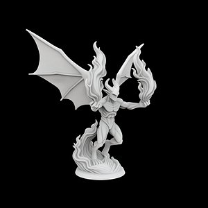 3D Winged Demon with Flaming Hands 3D Print Model