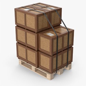 Crate Cargo Boxes On Wood Pallet 3D