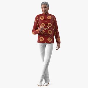 3D Senior Chinese Man Wearing Traditional Clothing