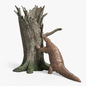 Pangolin on Dead Tree Animated Rigged For Blender