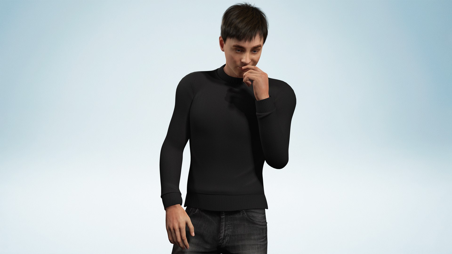 Realistic Modern Young Man with Black Sweater 3D model https://p.turbosquid.com/ts-thumb/8c/KPjy3I/6D/7/png/1757879197/1920x1080/fit_q87/f56e60731e707b280fee1c3932b2c000c4fb6295/7.jpg