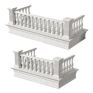 Classic Marble Balcony with Petite Marble Balusters and Square Columns 2 3D model