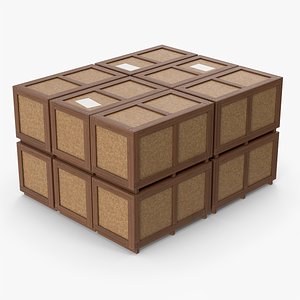 3D Stack Of Wooden Crate Boxes