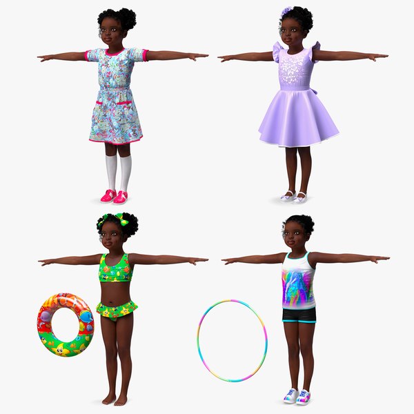 3D Black Child Girls Collection 2